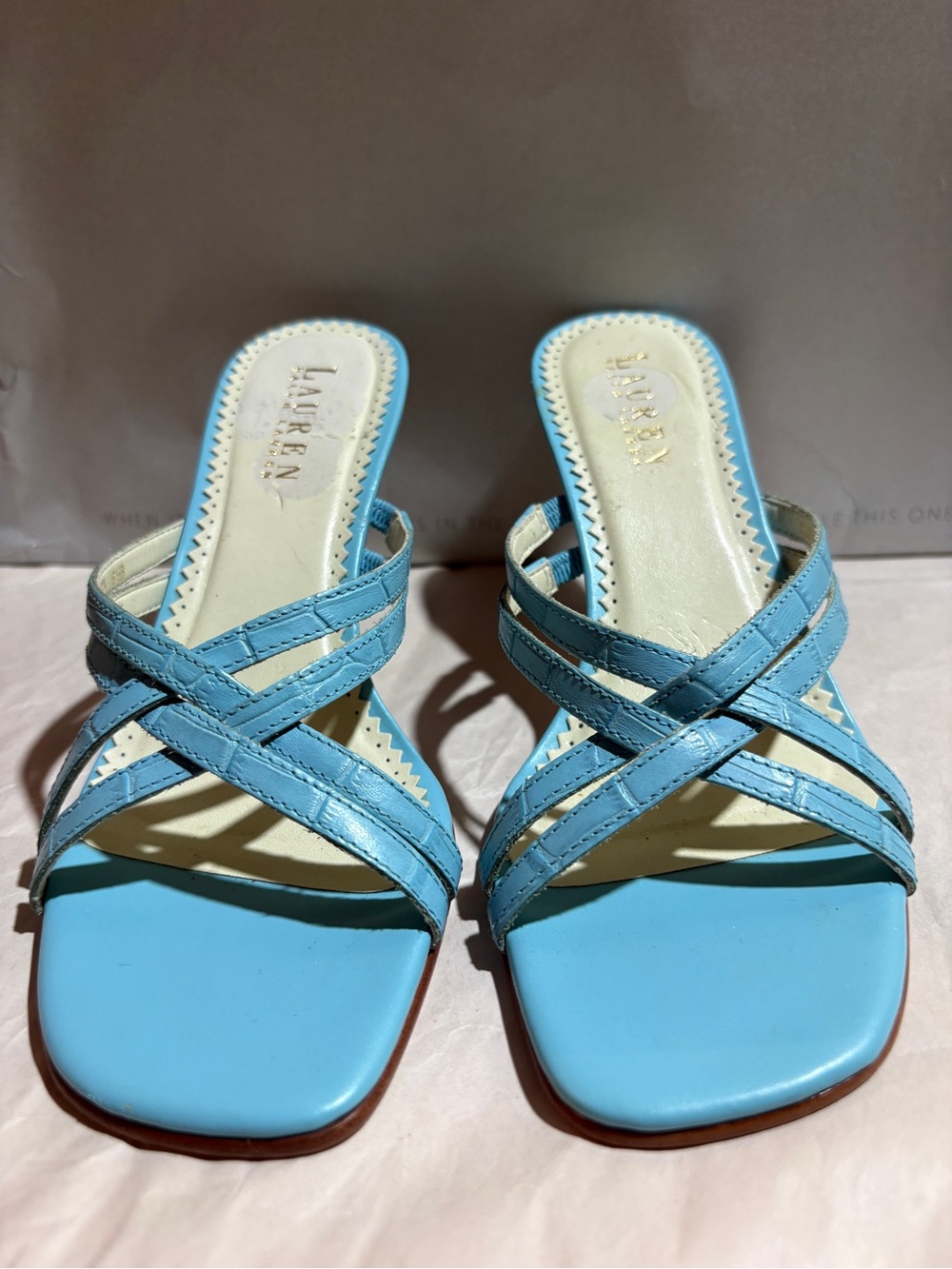 Lauren Ralph Lauren Blue Crisscross Slide Sandals